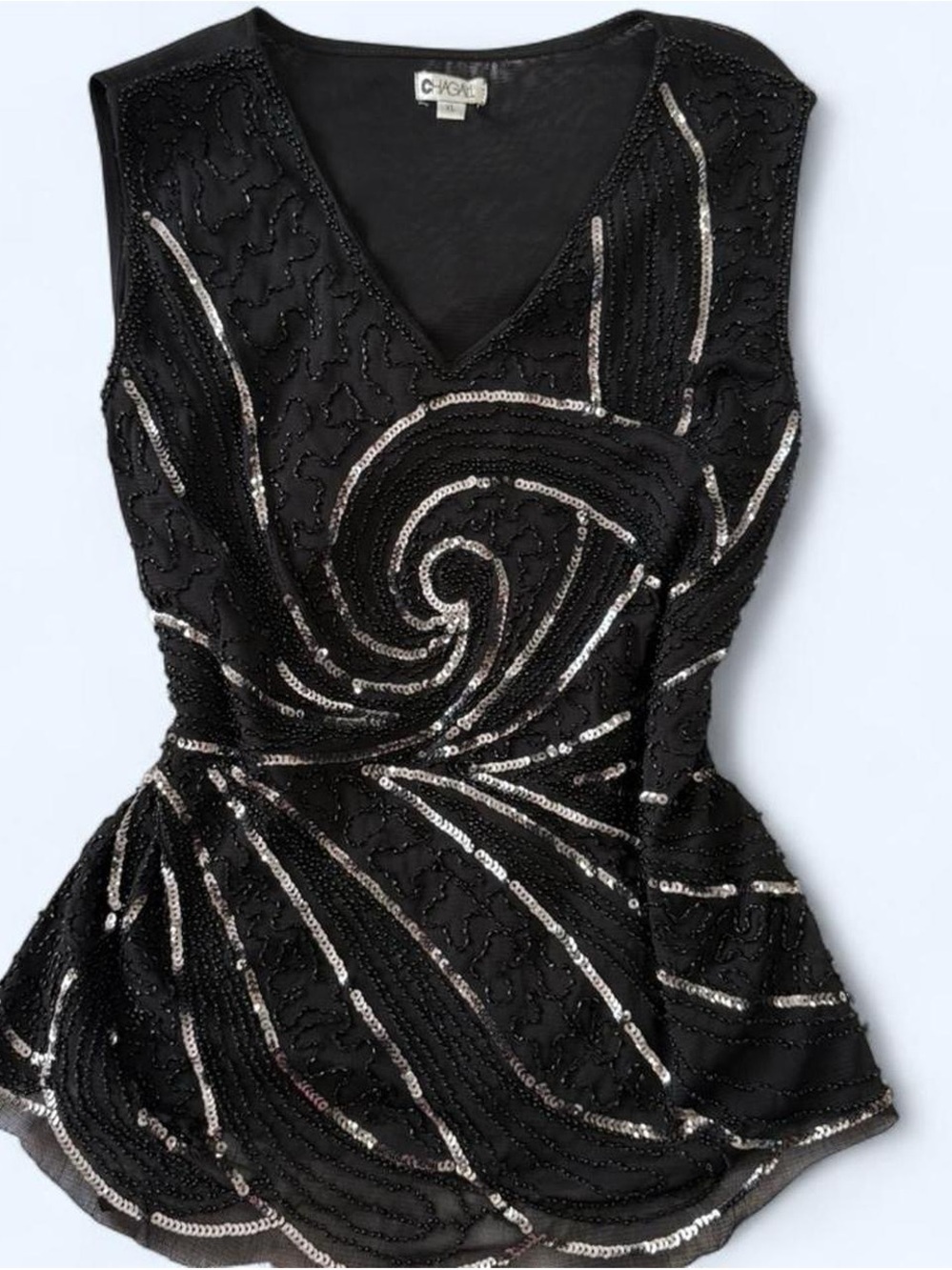 Chagal Beaded Blouse With V-Neckline